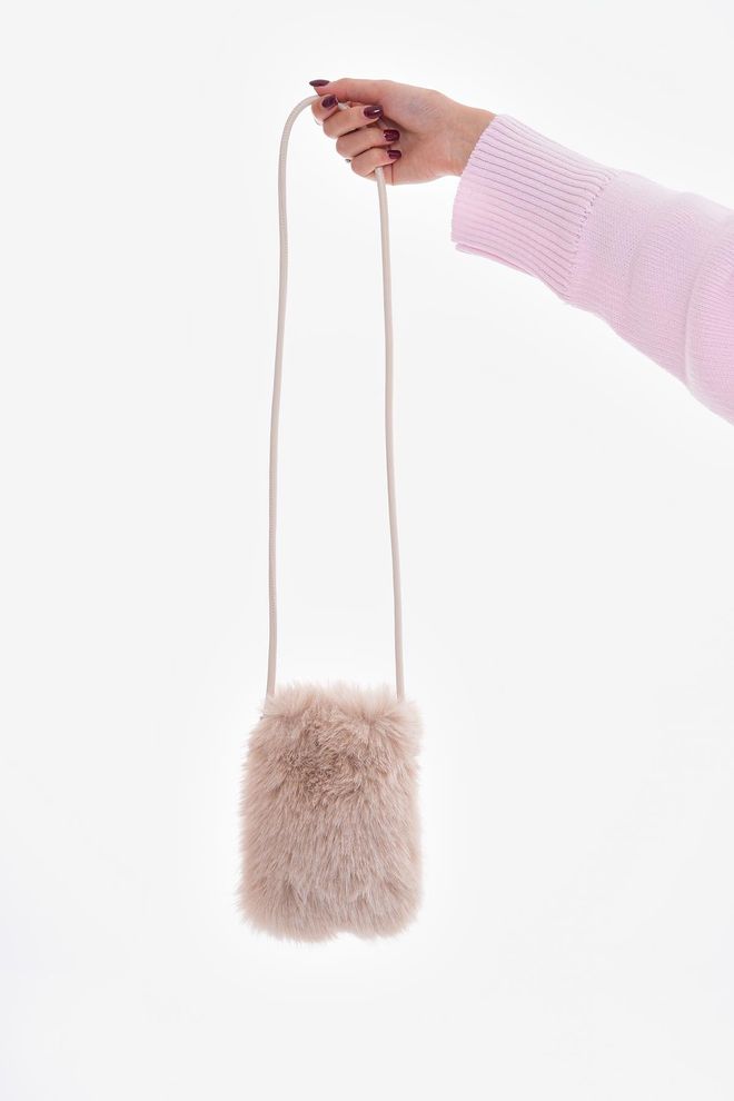 Axesoire İçi Kadife Astarlı Mini Peluş Çanta Bej Toptan Giyim 4