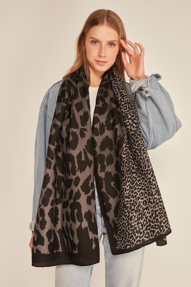 Axesoire Chal Con Estampado De Leopardo Y Patchwork Negro Ropa al por mayor 0