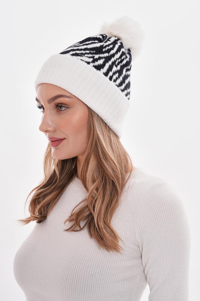 Axesoire Μπερέ Με Σχέδιο Pompom Zebra Λευκό Χονδρικό εμπόριο ενδυμάτων 0
