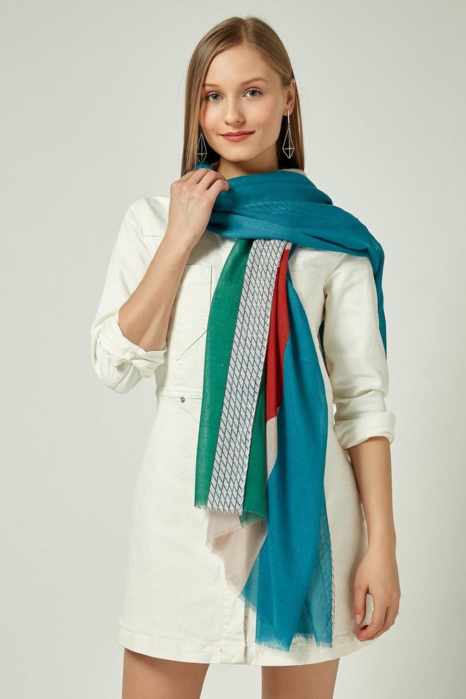 Axesoire Ethnic Patterned Tassel Shawl Blue Wholesale Clothing 0