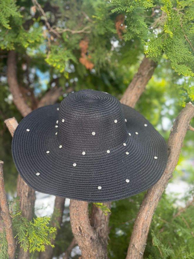 Axesoire Full Stone Wide Straw Hat Black Wholesale Clothing 0