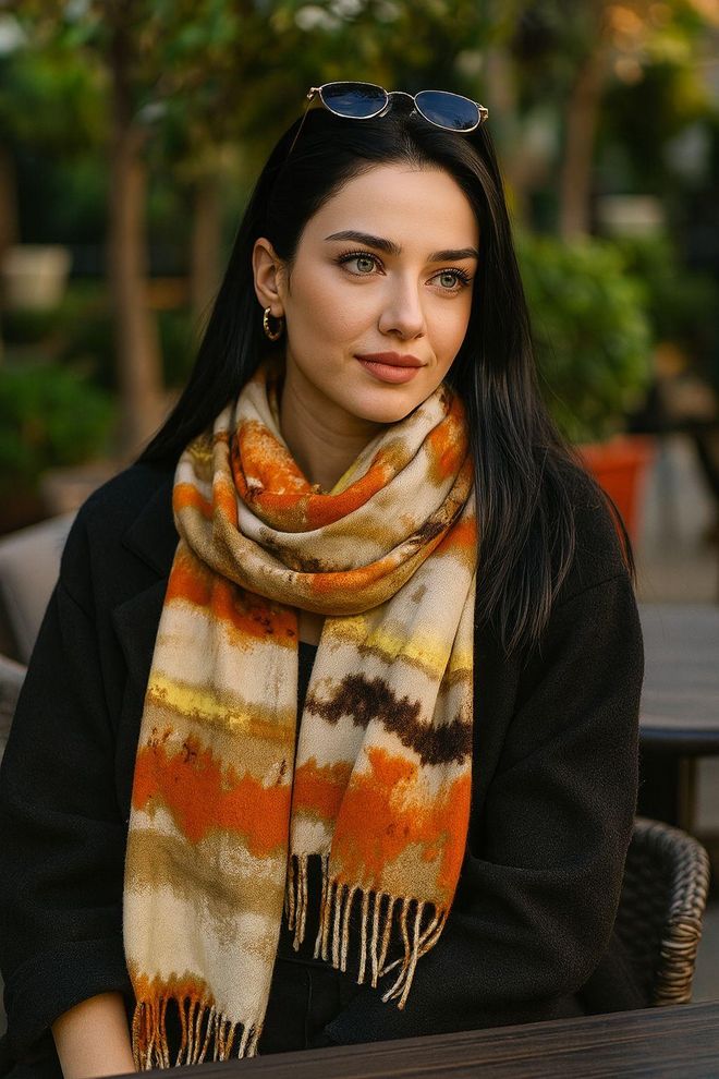 Axesoire Chal Naranja Elegante Con Patrón De Pincelada Ropa al por mayor Casual