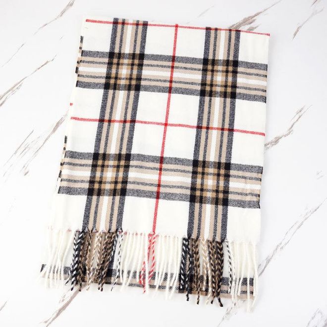 Axesoire Sciarpa A Scialle Spessa Con Motivo A Bouquet Con Nappine A Sbuffo Motivo Scozzese Beige Abbigliamento all'ingrosso 0