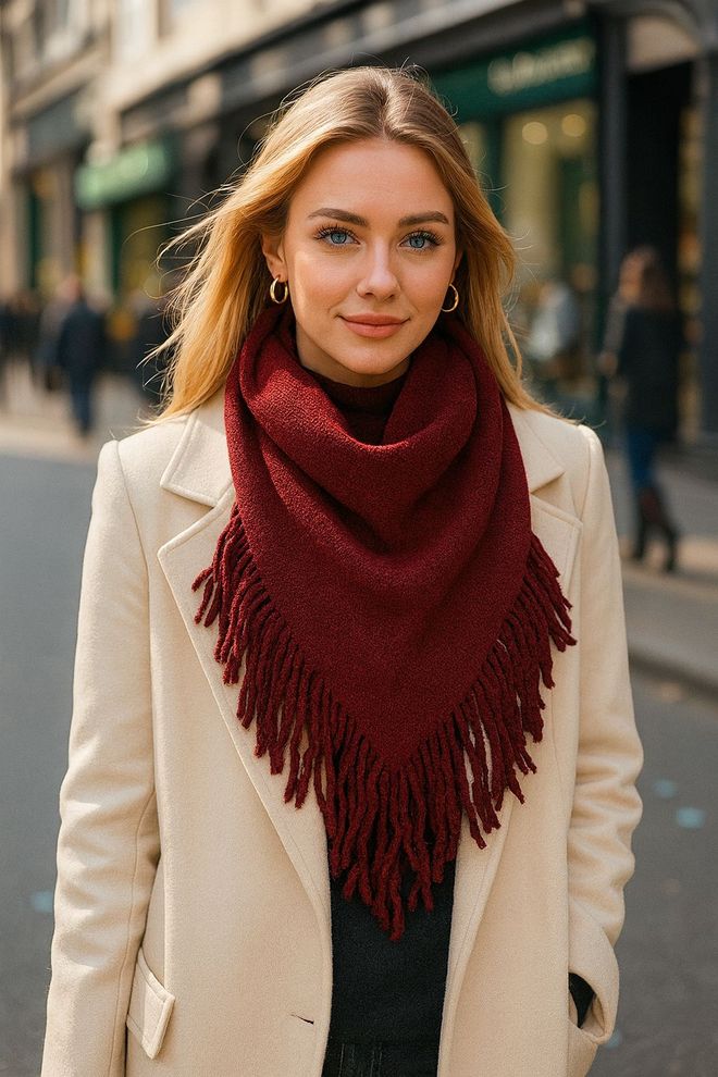 Axesoire Scialle Bordeaux Per Un Look Elegante E Casual Abbigliamento all'ingrosso Modesto