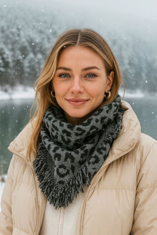 Axesoire Sivý Pléd So Zvieracou Potlačou Na Jeseň A Zimu (Grey Animal Print Shawl For Fall & Winter) Veľkoobchod s oblečením Neformálny