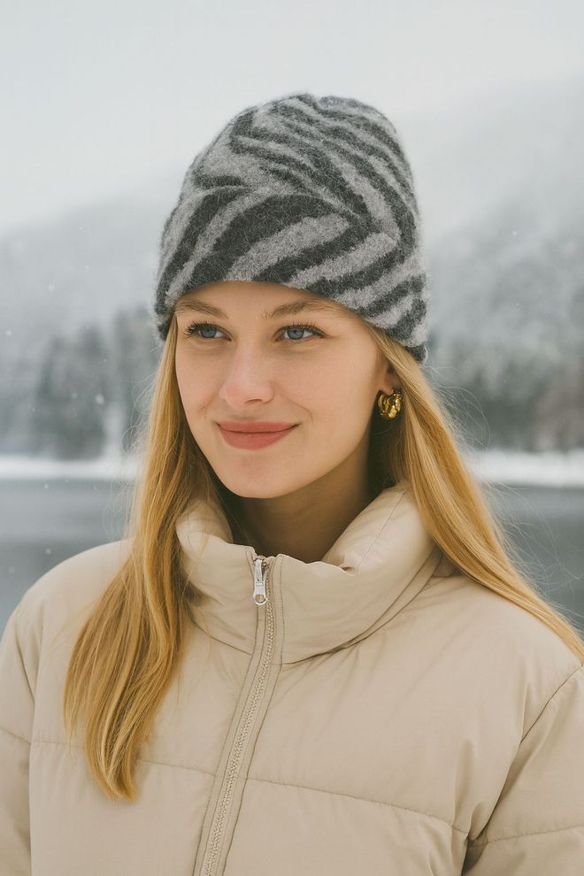 Axesoire Sivá Baretka So Zebrovým Vzorom Neformálny Vintage Streetwear Štýl Veľkoobchod s oblečením Neformálny