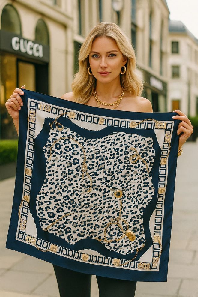 Axesoire Elegantes Schwarzes Halstuch Mit Tier Und Geometrischen Mustern Großhandelskleidung Lässig