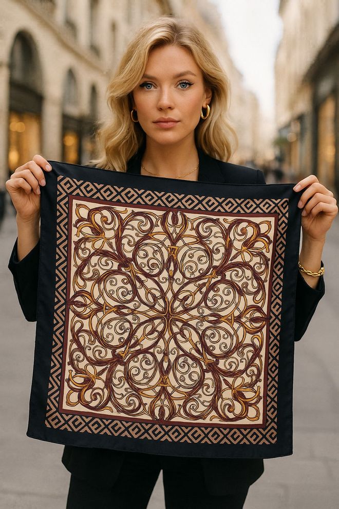 Axesoire Eleganter Schwarzer Halstuch Mit Geometrischen Und Paisley Mustern Großhandelskleidung Lässig