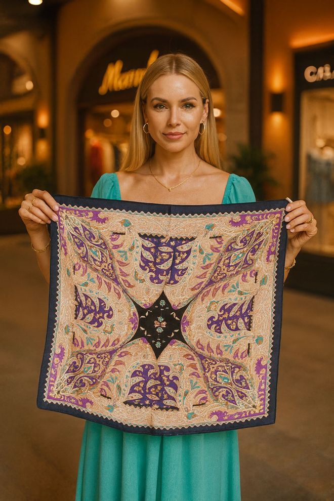 Axesoire Ethnisches Schwarzes Halstuch Mit Paisley Blumen Eleganz Großhandelskleidung Lässig