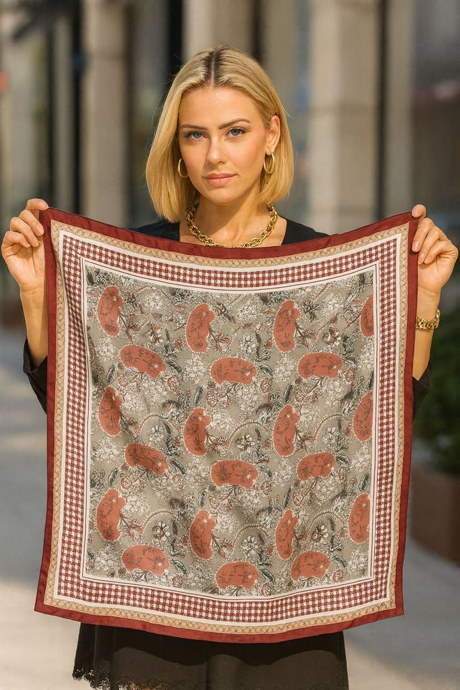 Axesoire Brauner Ethnischer Halstuch Mit Paisley Muster Großhandelskleidung Lässig