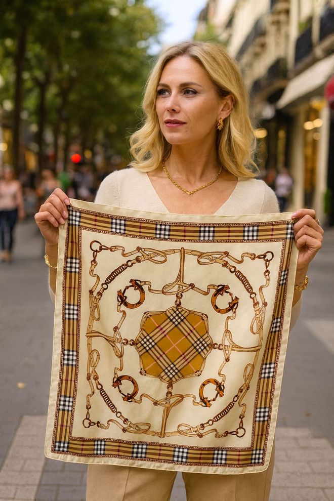 Axesoire Beige Vintage Kariert Halstuch Großhandelskleidung Lässig