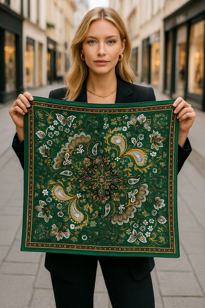 Axesoire Grünes Boho Halstuch Mit Paisley Und Blumenmuster Großhandelskleidung Boho