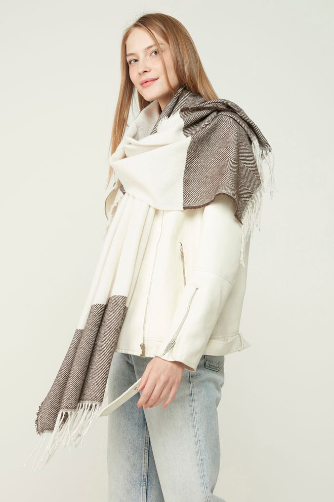 Axesoire Beige Eleganter Halstuch Mit Fischgrätenmuster Großhandelskleidung Modest