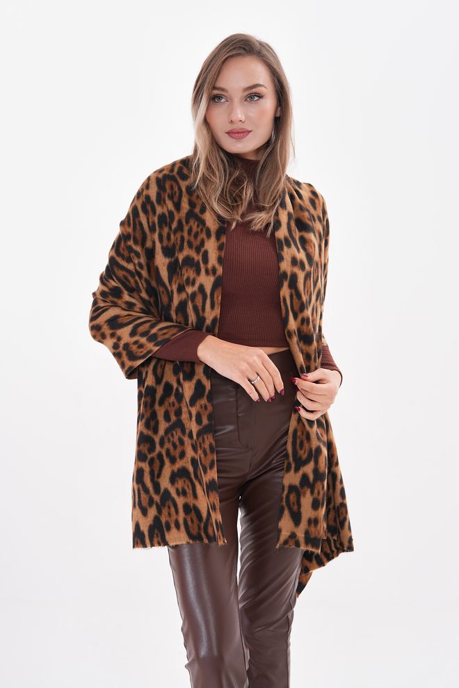 Axesoire Xale Grosso Com Estampa De Leopardo Marrom Roupas por atacado 0