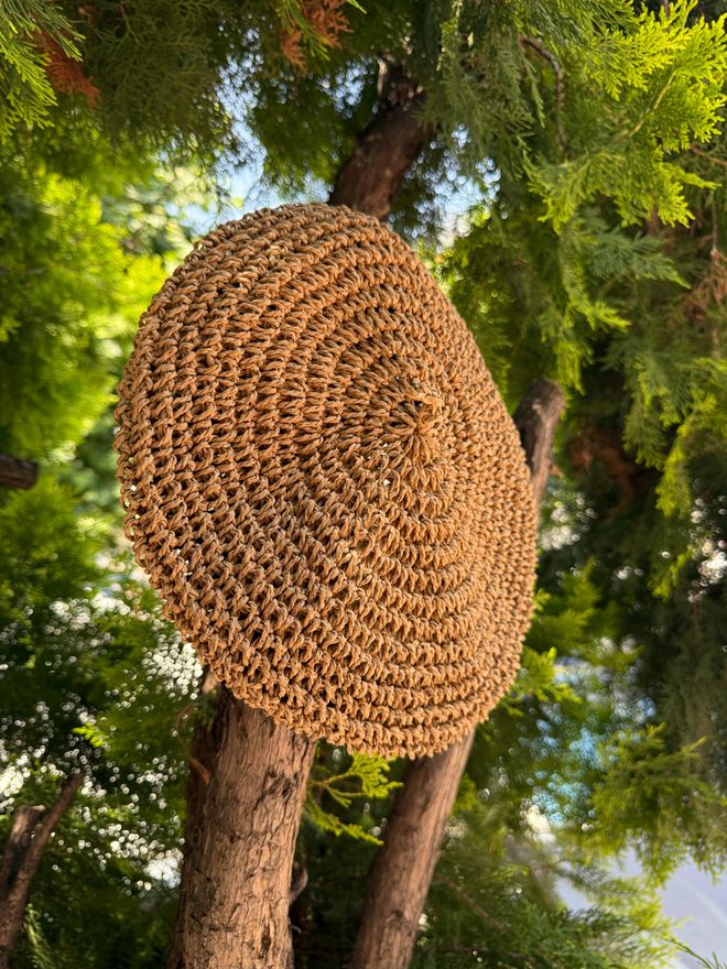 Lonca | AXS12560 - Hand Knitted Straw Painter Hat Beanie - Camel