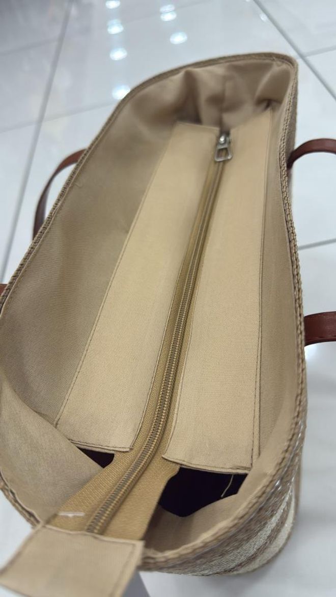 Axesoire Striped Beige Straw Bag Camel Wholesale Clothing 1