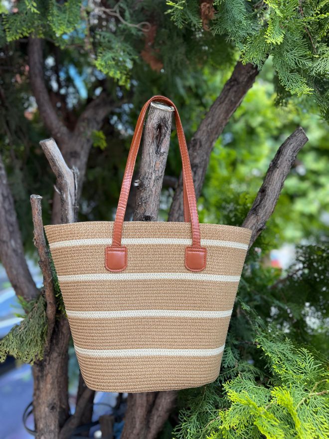 Axesoire Bolsa De Palha Bege Listrada Camel Roupas por atacado 0