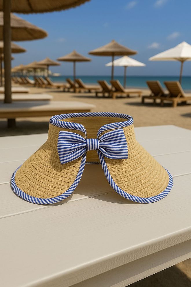 Axesoire Cappello Beige – Cappello A Strisce Casual Da Spiaggia Estivo Abbigliamento all'ingrosso Casuale