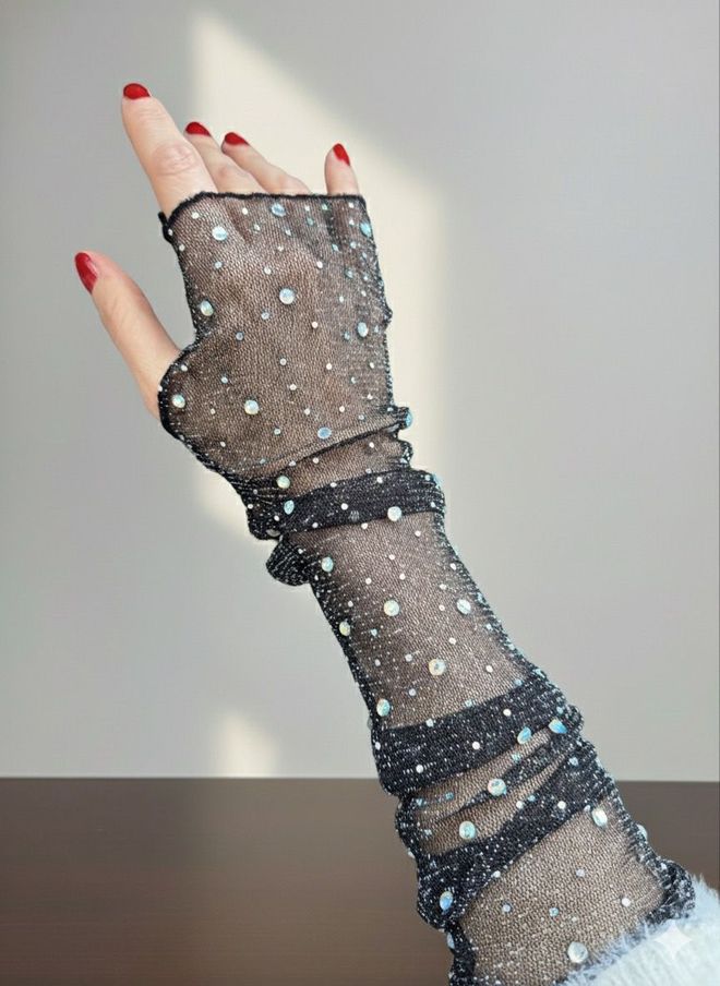 Axesoire Duga Rukavica Sa Kamenom 46k7 Cm Crna Велепродаја одеће 0