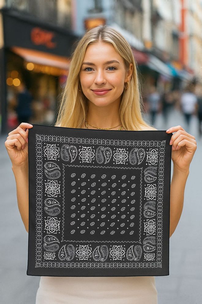 Axesoire Siyah Paisley Desenli Gündelik Etnik Sokak Tarzı Şal Toptan Giyim Gündelik