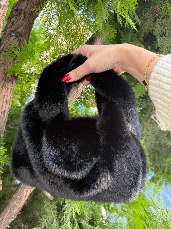 Axesoire Peluş Çanta 20x32 Cm Siyah Toptan Giyim 3