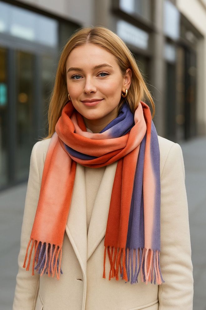 Axesoire Oranžna Ombre Ležerno Eleganten Skromen Šal Oblačila na debelo Skromno