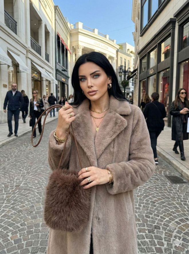 Axesoire Mini Plišana Torba Sa Baršunastom Oblogom Iznutra Smeđa Велепродаја одеће 0