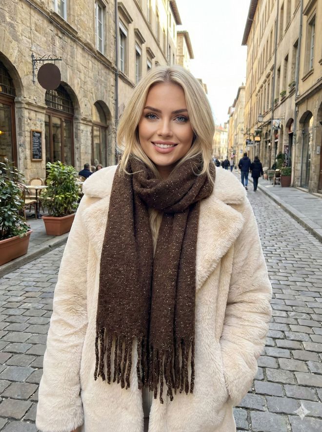 Axesoire Braun Elegantes Halstuch Für Herbst Und Winter Großhandelskleidung Modest