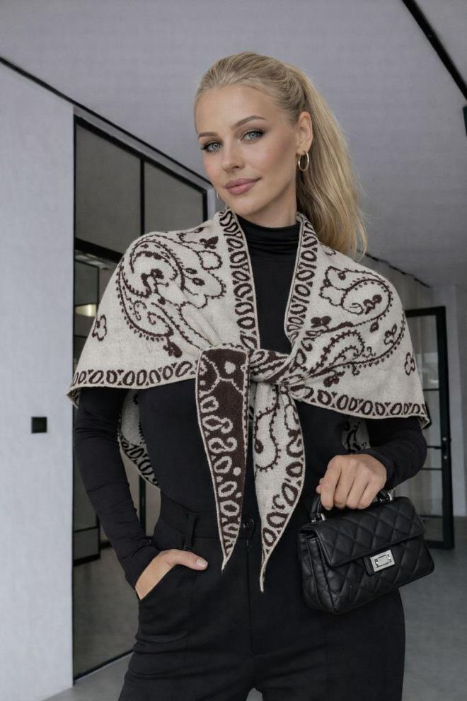 Axesoire Елегантен Бежов Шал С Пейсли И Флорални Мотиви Дрехи на едро 1