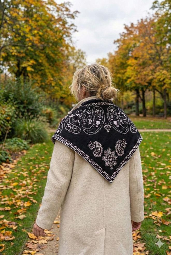 Axesoire Черно Етно Шал С Пейсли Шарка За Всички Случаи Дрехи на едро Пролет