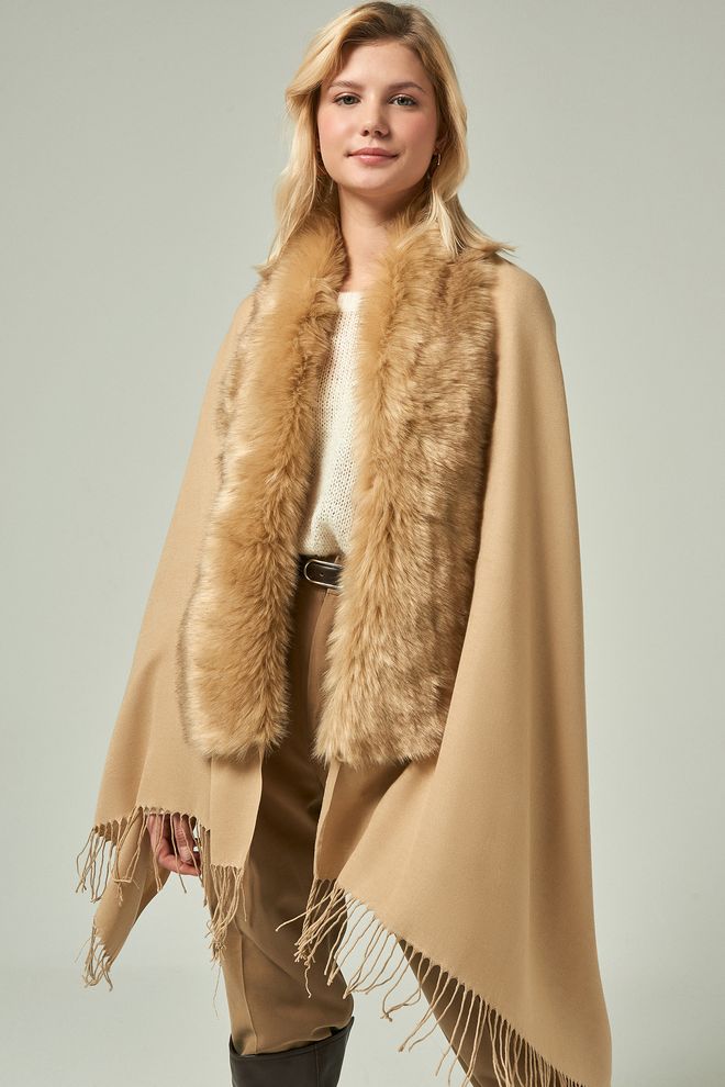 Axesoire Poncho Beige Elegante Vintage Ropa al por mayor Trabajo
