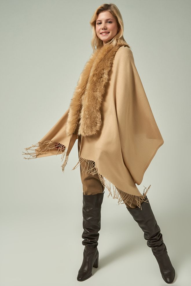 Axesoire Poncho Beige Elegante Vintage Ropa al por mayor 1