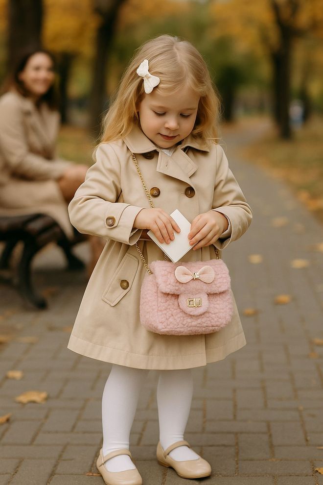 Axesoire Teddy Fabric Gold Accessory Bow Detailed Hanging Kids Bag Pink Didmeninė prekyba drabužiais 0