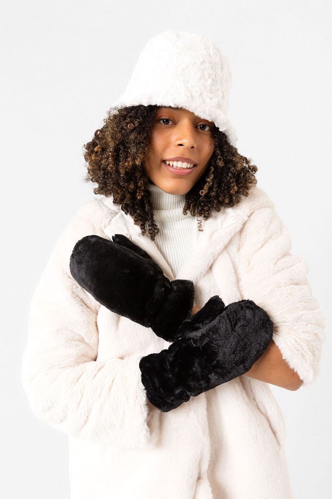 Axesoire Guanti In Peluche Soft Button Neri Abbigliamento all'ingrosso 2