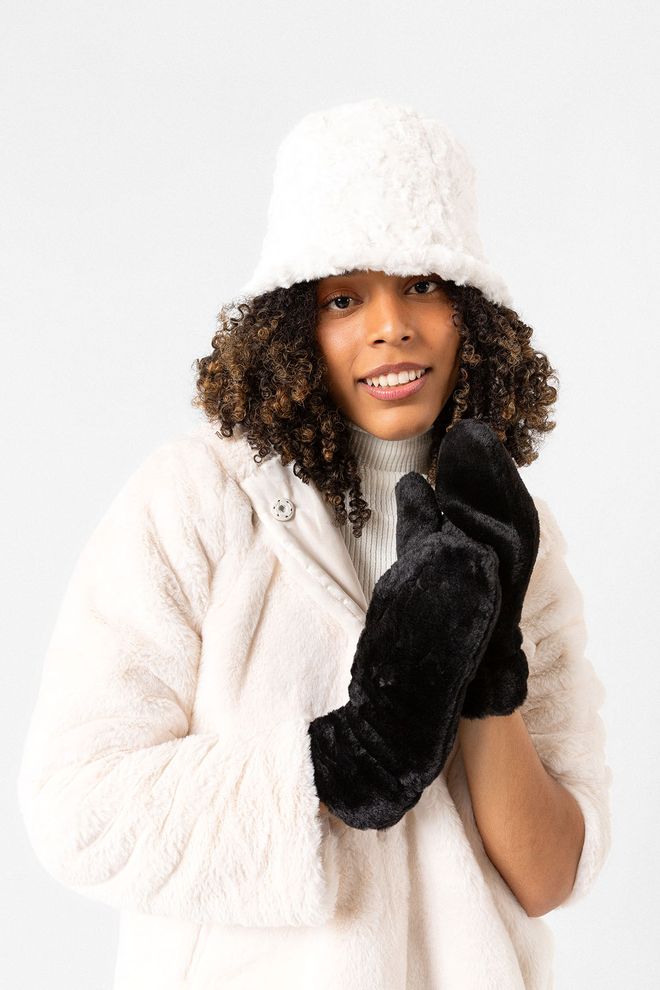 Axesoire Guanti In Peluche Soft Button Neri Abbigliamento all'ingrosso 4