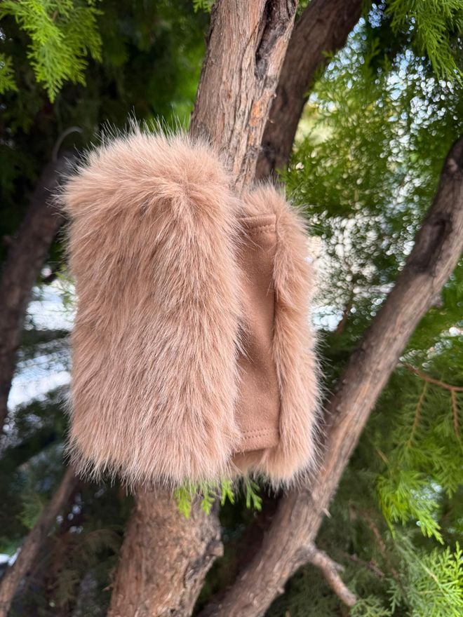 Axesoire İçi Süet Dışı Peluş Kürklü Eldiven Camel Toptan Giyim 3