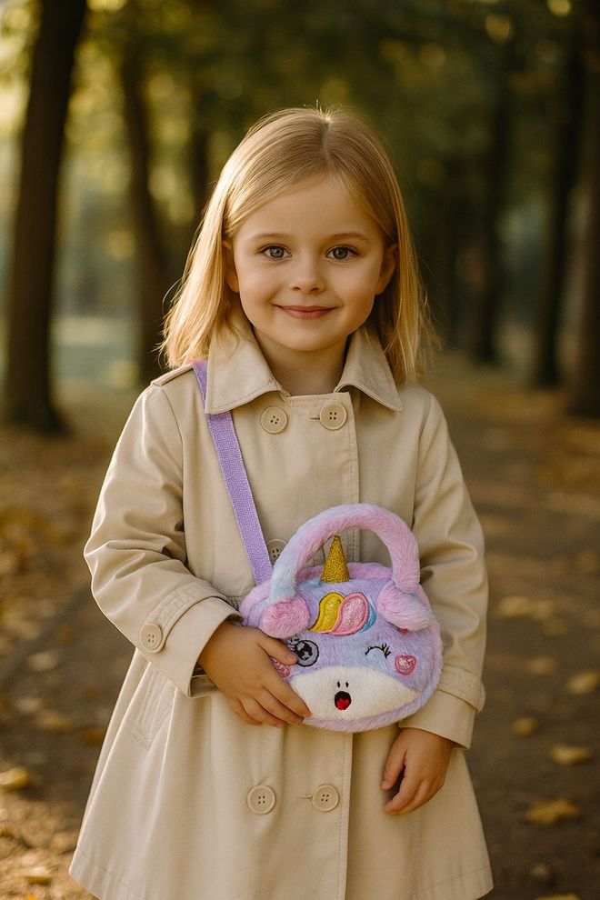 Axesoire Kindertasche Aus Plüsch Mit Uni Corn Modell 17x21 Cm Flieder Großhandelskleidung 0