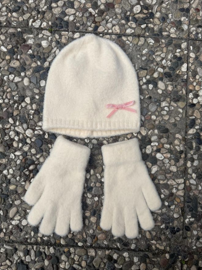 Axesoire Strickgarnitur Mit Handschuhmütze Für Kinder — Ecru Großhandelskleidung 3