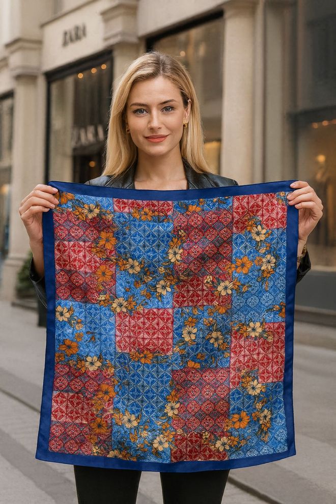 Axesoire Etniczny Niebieski Szal Z Kwiatowym Wzorem Patchwork Hurtowa sprzedaż odzieży Casual