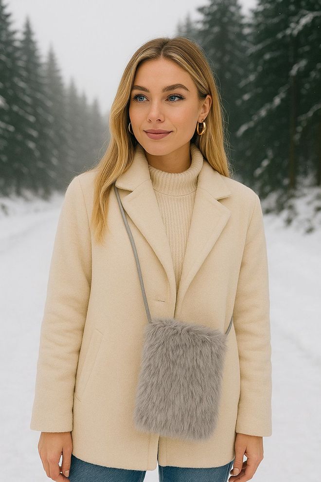 Axesoire Mini Plush Bag With Velvet Lining Inside Grey Wholesale Clothing 0