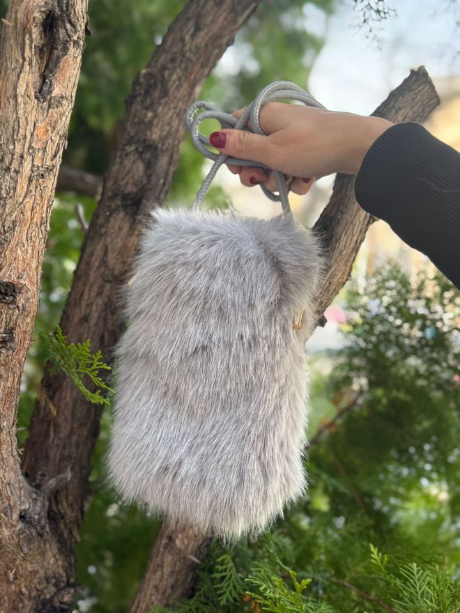 Axesoire Mini Plush Bag With Velvet Lining Inside Grey Wholesale Clothing 2