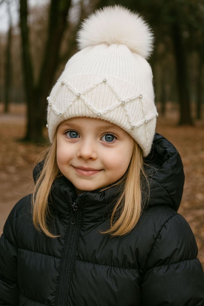 Axesoire Vaikiška Beretė Su Pompomų Akmenimis 5 9 Metų Ecru Didmeninė prekyba drabužiais 0