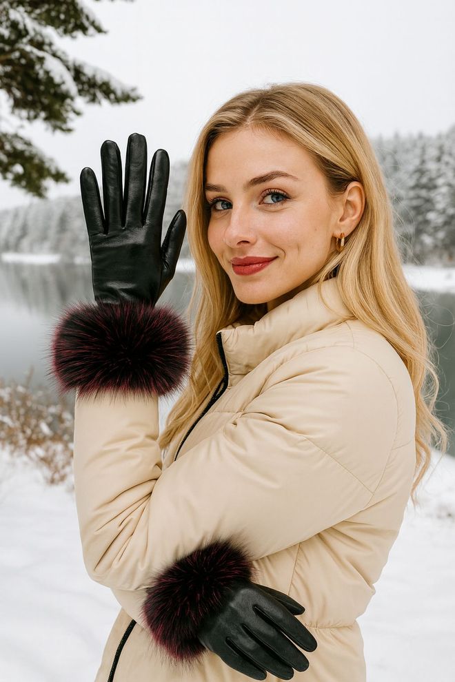 Axesoire Odinės Pirštinės Su Kulkšnies Kailiu Bordo Didmeninė prekyba drabužiais 0