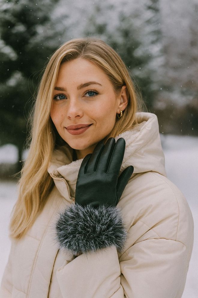 Axesoire Luvas De Couro Com Pelo No Tornozelo Pretas Roupas por atacado 0