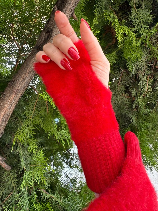 Axesoire Pluche Handschoenen Rood Groothandel Kleding 2