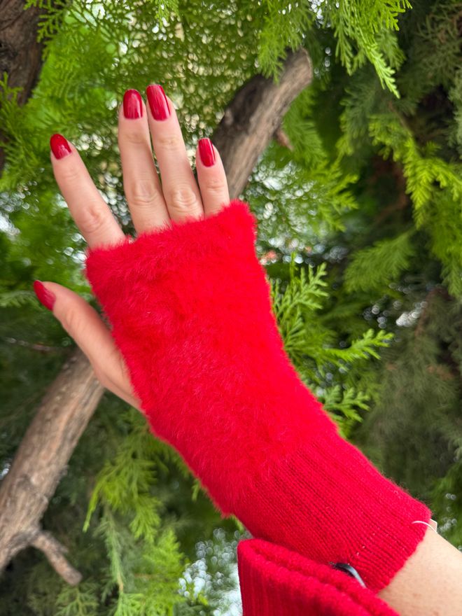 Axesoire Pluche Handschoenen Rood Groothandel Kleding 1