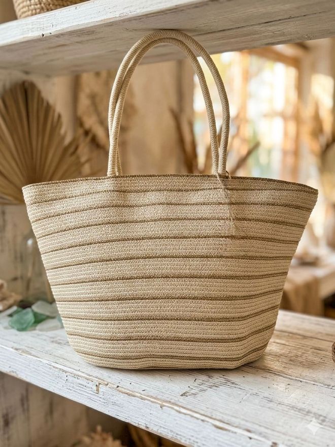 Axesoire Prugasta Slamnata Torba 49k30 Cm Bež Велепродаја одеће 0