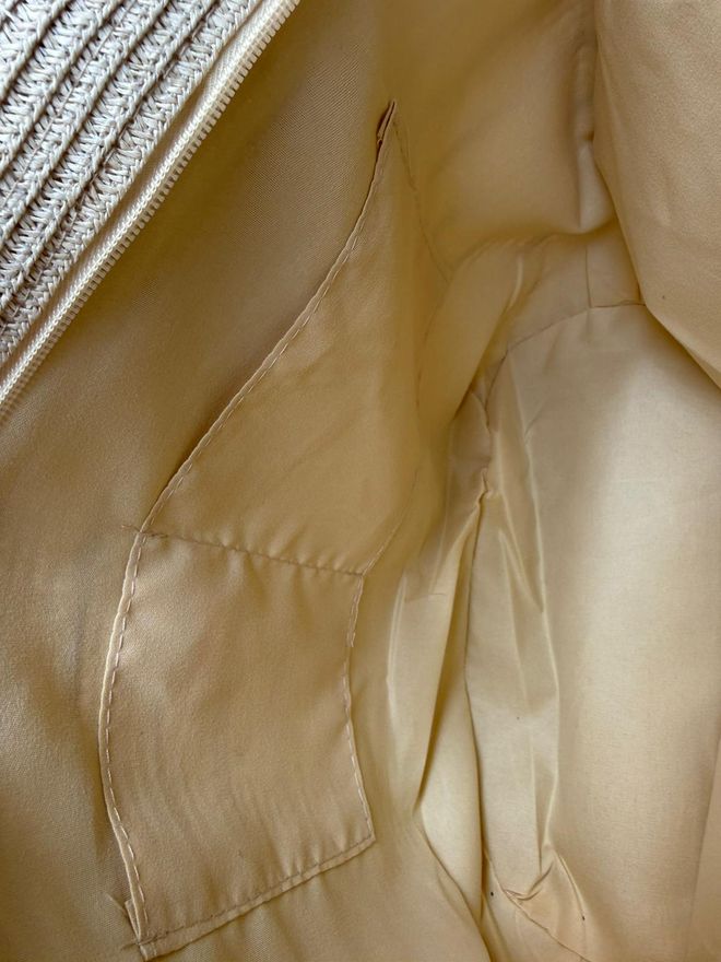 Axesoire Gestreepte Tas Van Stro 49x30 Cm Beige Groothandel Kleding 4