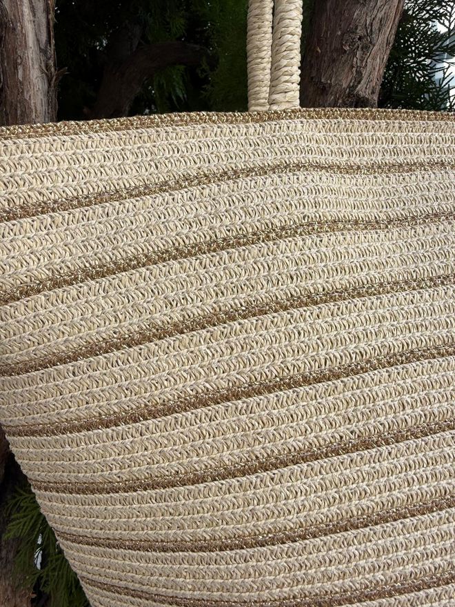 Axesoire Gestreepte Tas Van Stro 49x30 Cm Beige Groothandel Kleding 2