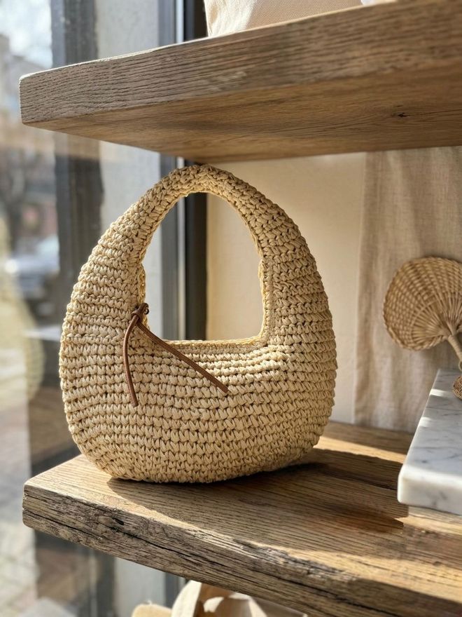 Axesoire Fermuarlı Hasır Çanta Bej Toptan Giyim 0